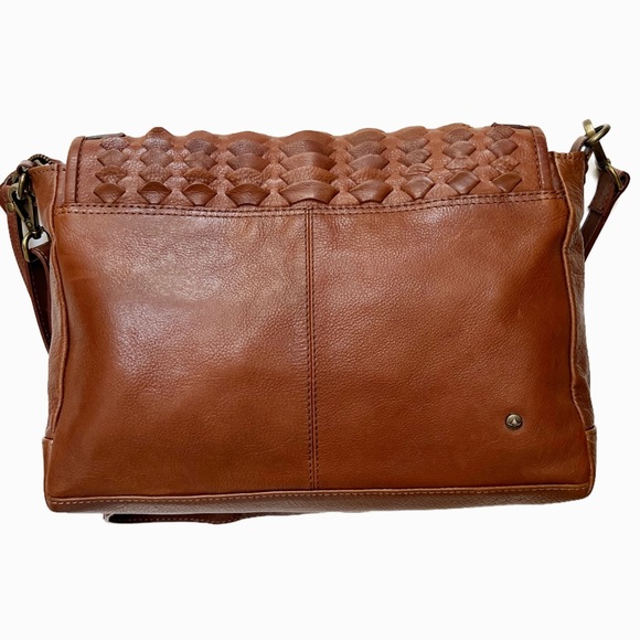 REHARD Anthropologie woven CROSSBODY BAG Italian Brown Cognac Leather Crossbody - Picture 7 of 12